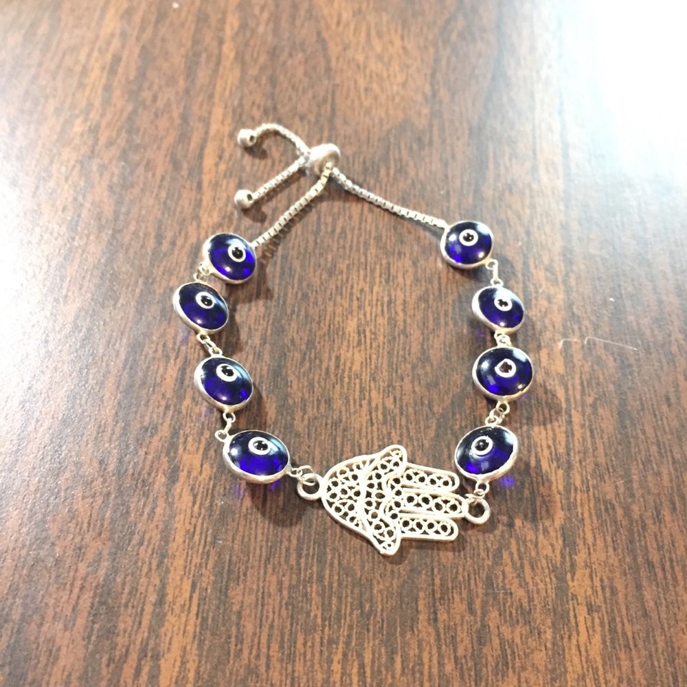Sterling silver “evil eye” adjustable bracelet